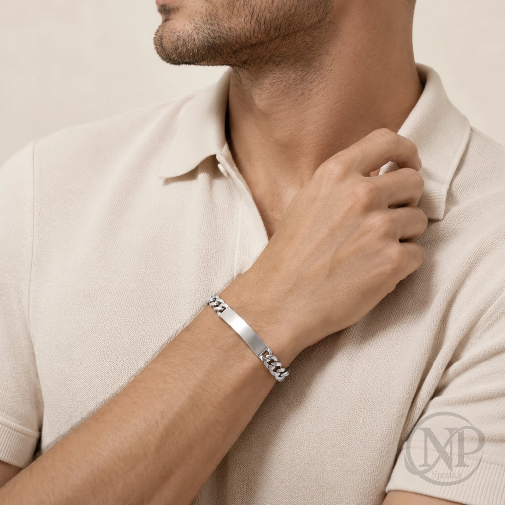 Pulseira Masculina de Chapa Prata 925 — imagem 2