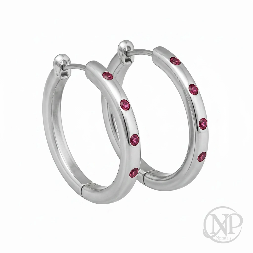 Argola Pedras Rosa Prata 925